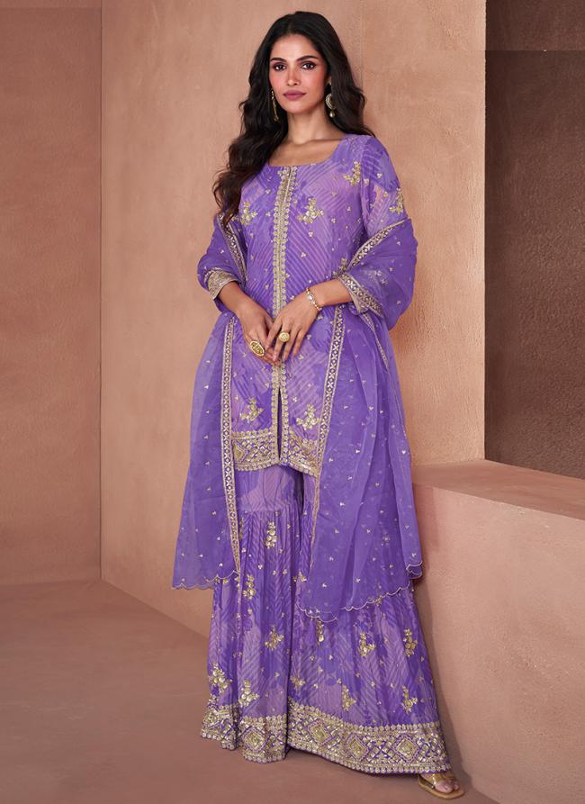 Faux Georgette  Light Purple Party Wear Digital Print Readymade Plazzo Suit